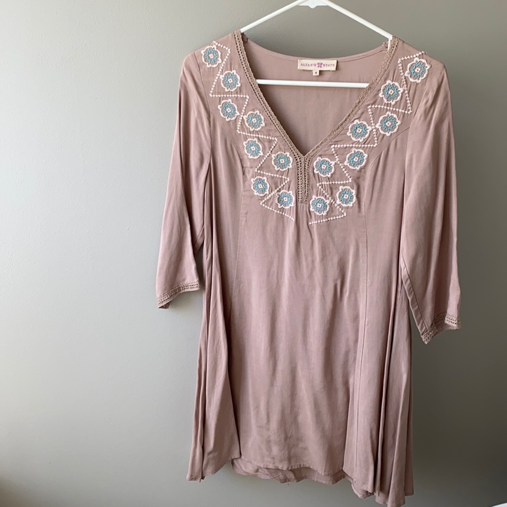 Embroidered 3/4 Sleeved Dress